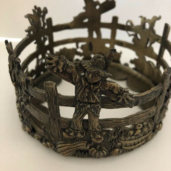 Scents & Accents Fine Pewter Scarecrow Fall Harvest Candle Holder 1998 USA - Picture 2 of 6